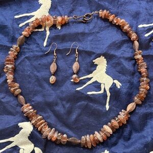 Vintage Sunstone Nugget Bead Natural Shimmery Golden Gem Necklace & Earrings